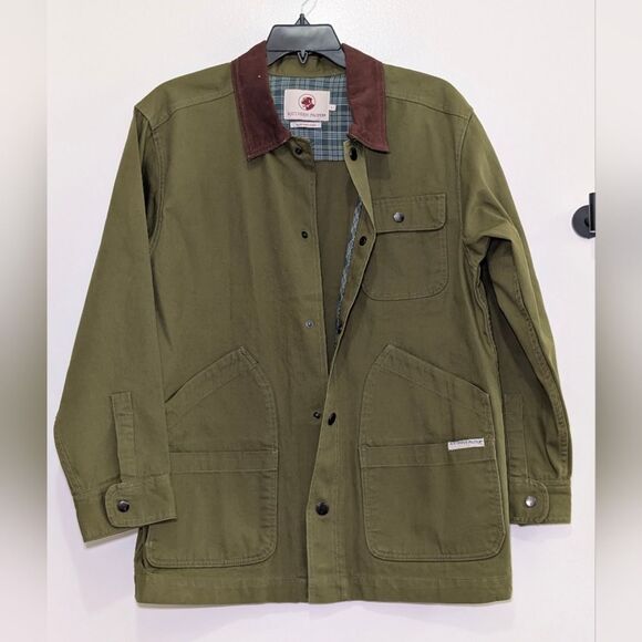 Southern Proper Bluff Barn Jacket Size M Olive Green Canvas W/ Corduroy Collar - Picture 2 of 7